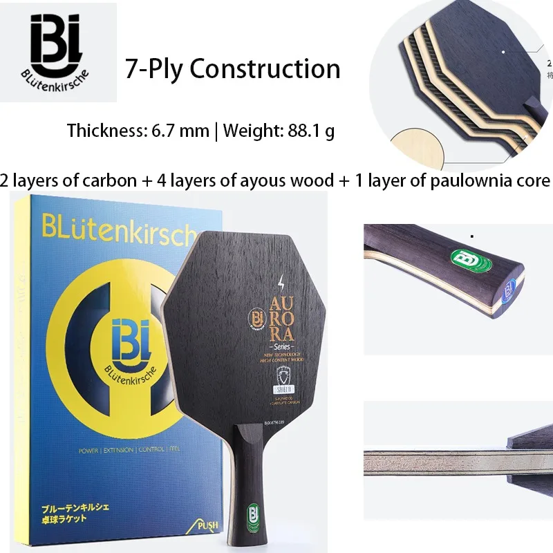 HuIESON Blutenkirsche SHIELD Hexagonal Table Tennis Blade  5+2 Carbon Fiber Ping Pong Paddle Loop Fast Attack for Training