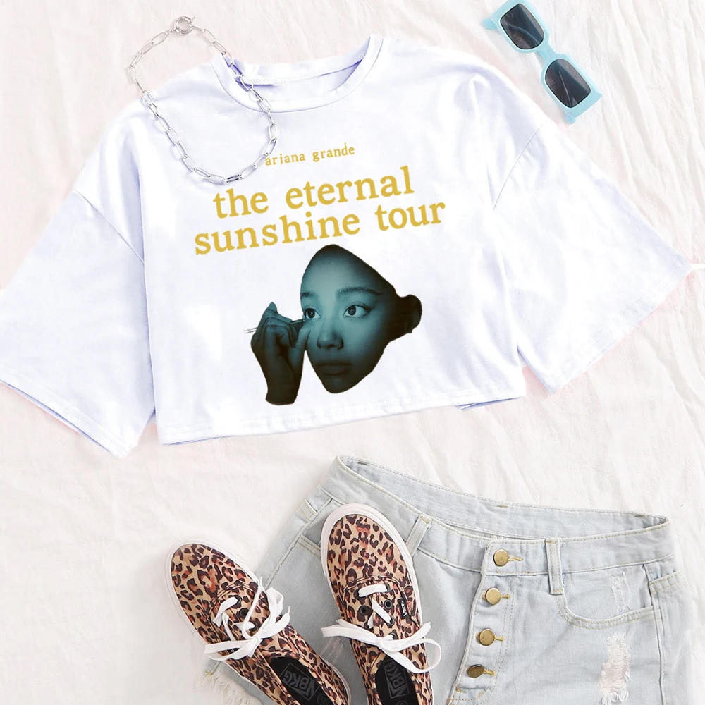Ariana-Grande Eternal Sunshine Tour Shirt Women O-Neck Short Sleeves Crop Tops T-shirt