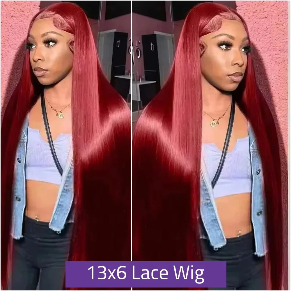 99j Burgundy Lace Frontal Human Hair Wig 250 Density Pre Plucked Red