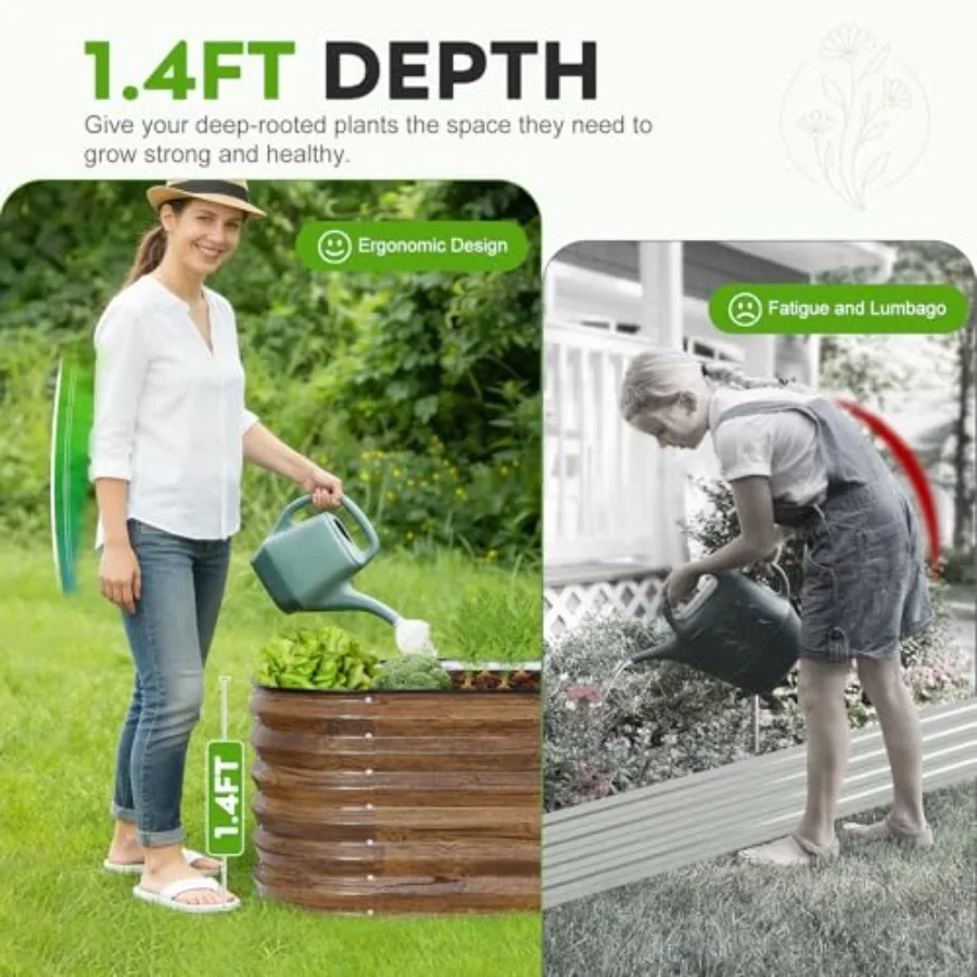 Galvanized Raised Garden Bed Outdoor- 2PCS 8x2x1.4ft Oval Steel Raised Beds for Gardening Metal Planter Box with Protective Str