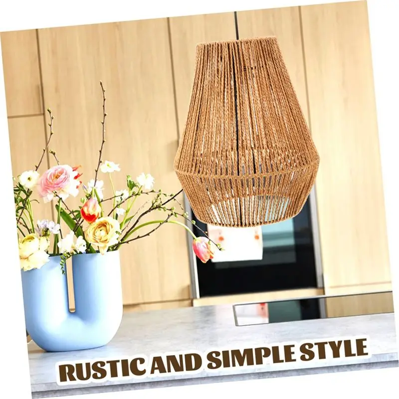 AT05-Rattan Lampshade Woven Rattan Lamp Shade For Home Table Lamp Lampshade Bedside Table Lamp Manual Paper Rope