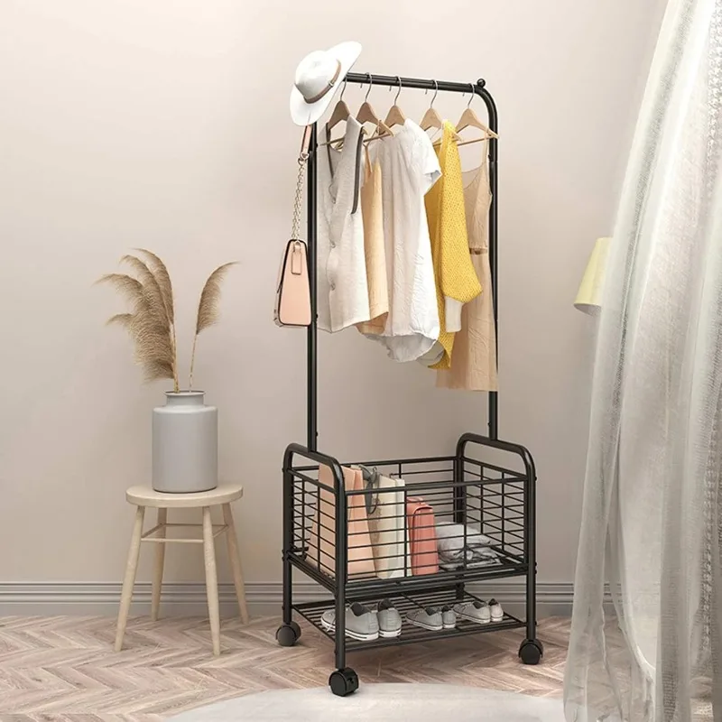 

Laundry Cart with Clothes Rack,Rolling Laundry Hamper Basket Cart with Metal Wire Storage Rack and Hanging Rack