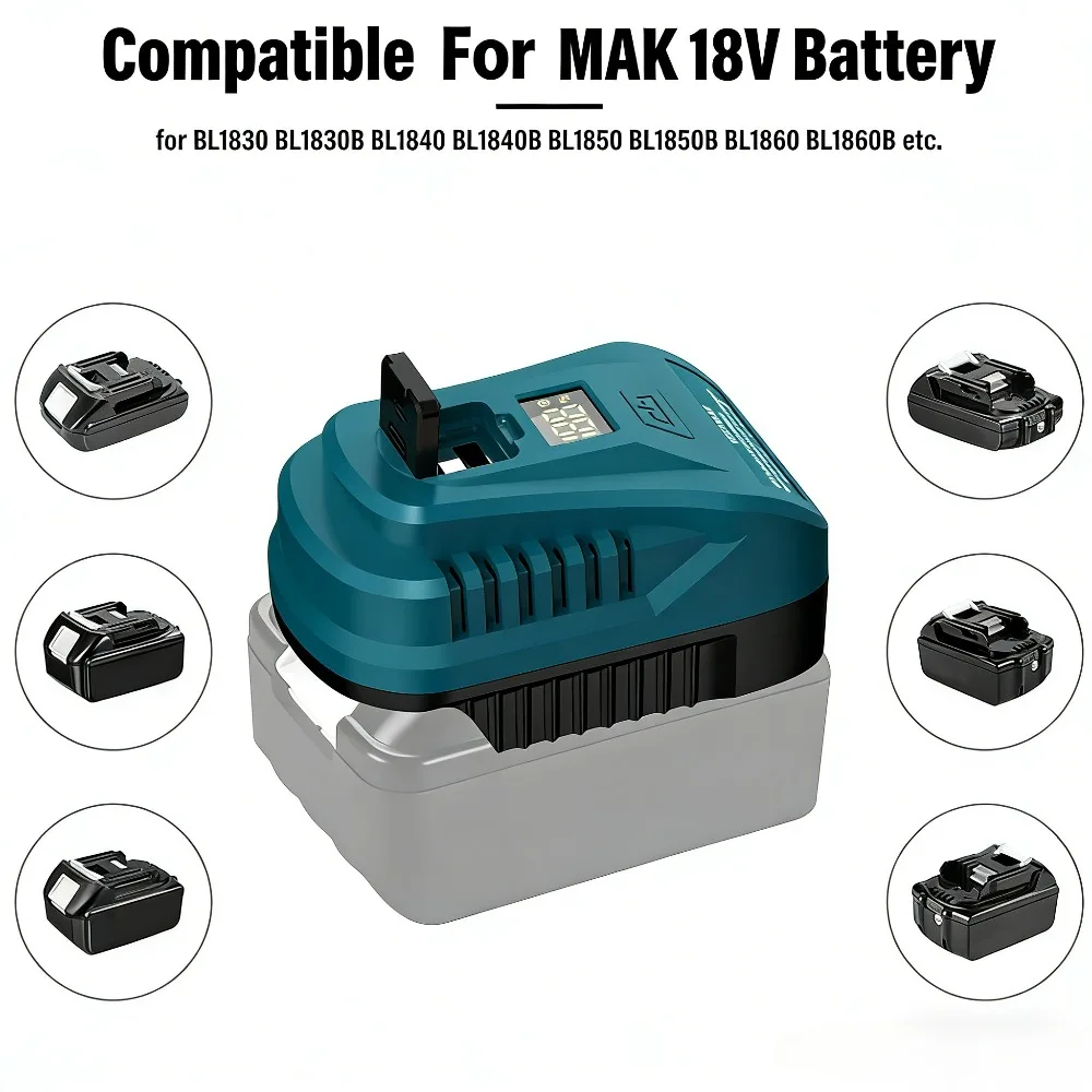 

2 in 1 100W Power USB Charger For Makita 18V Li-ion Battery Adapter Converter with LED Display Type-C USB Port