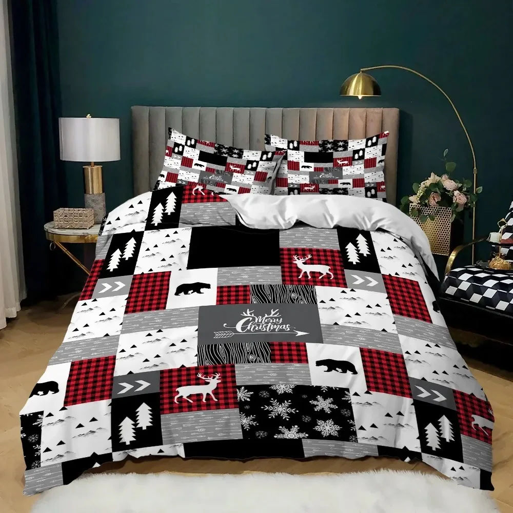 

Merry Christmas Bedding Set, 3D Super King Size Duvet Cover Set, Digital Printing, New Year Gift, Snowflake, Deer, Comforter Red