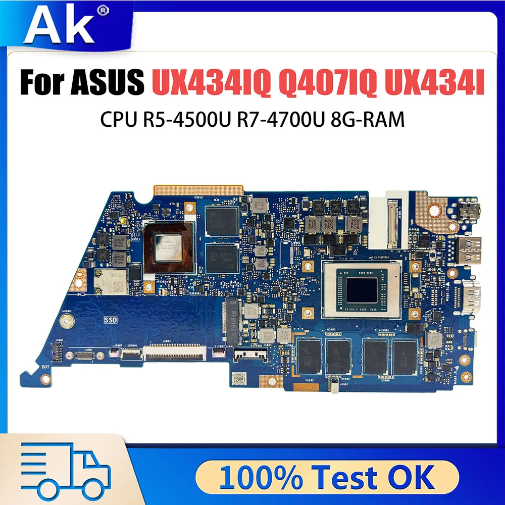 UX434IQ Notebook Mainboard For ASUS Zenbook UX434IQ Q407IQ UX434I UX434 Laptop Motherboard CPU R5 4500U 8G RAM MX350