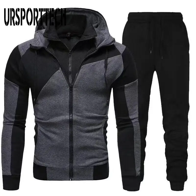 

Tracksuit Men Sets Casual Men Set 2 Pieces High Street Man Suit Sportswear Double Layer Zipper Jacket+Pants Sets Men Clothing