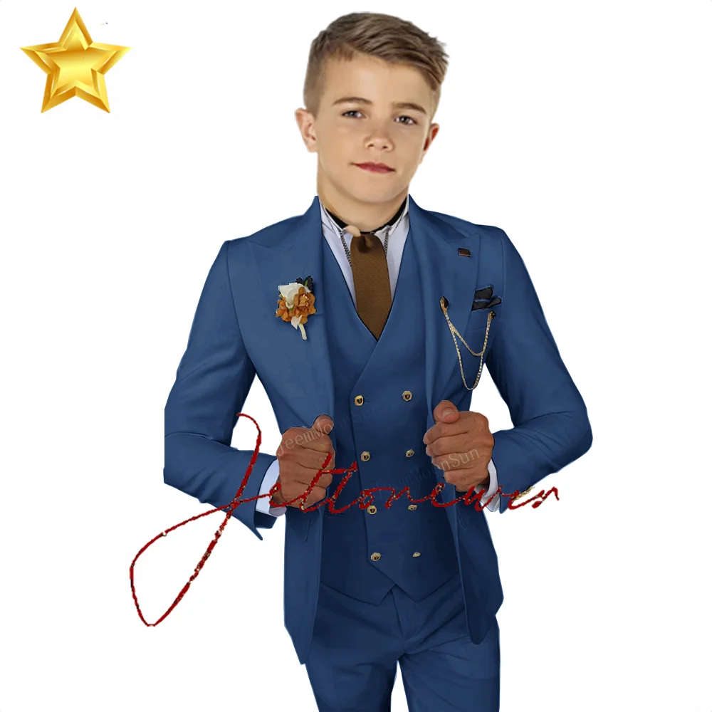 3 Pieces New White Boy Suit 2022 Peak Lapel Slim Fit Casual Tuxedos Kids Tailor Made 2-16 Years Old Clothes (Blazer+Pants+Vest)