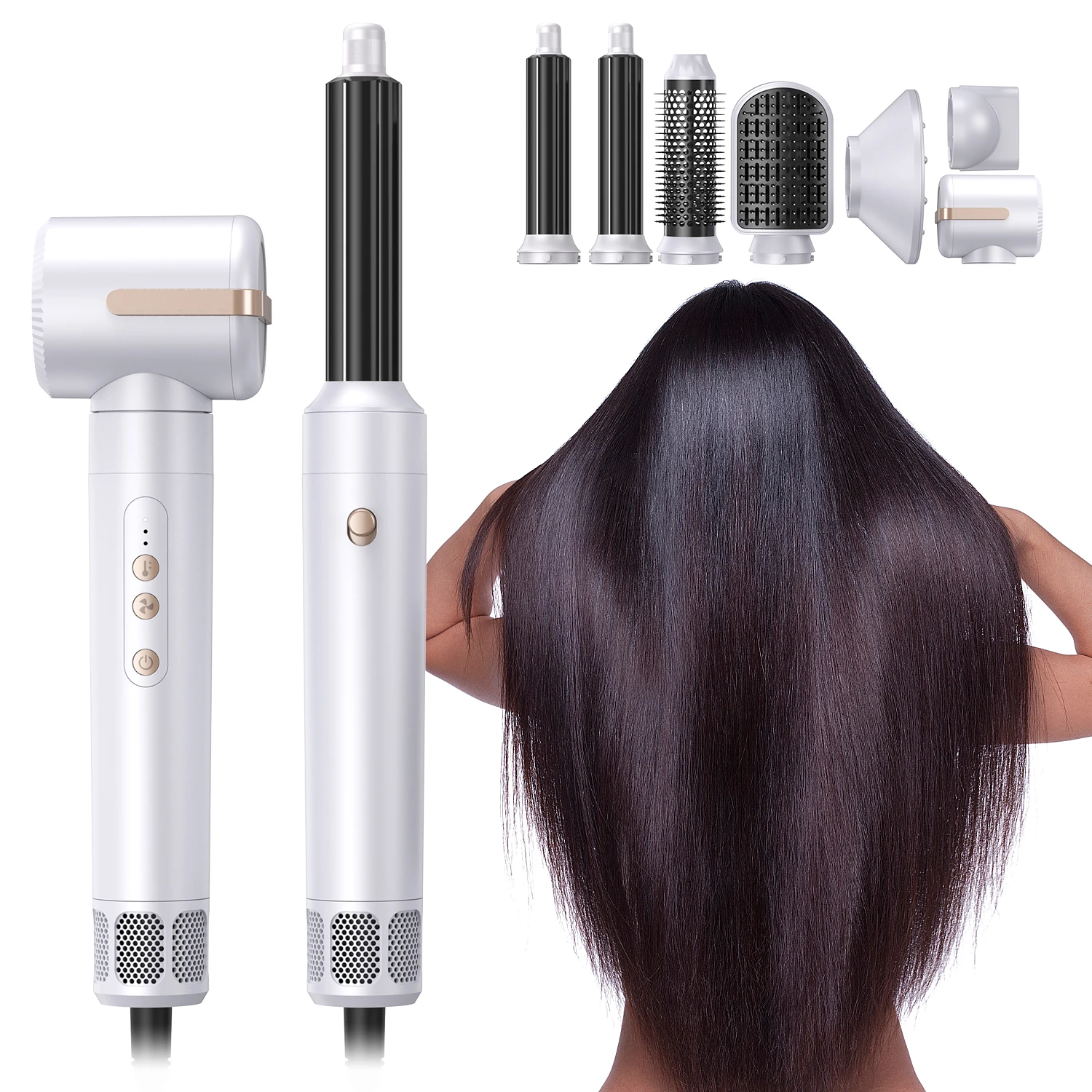 

New Upgrade Professional 7 in 1 Electric Hair Dryer Brush Hot Air Comb Ceramic High Speed Heated Curling Brush Set 1400W