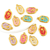 5pcs/lot Stainless Steel Colorful Enamel Flower Charms Pendants for DIY Earring Jewelry Bracets Necklace Making Accessories