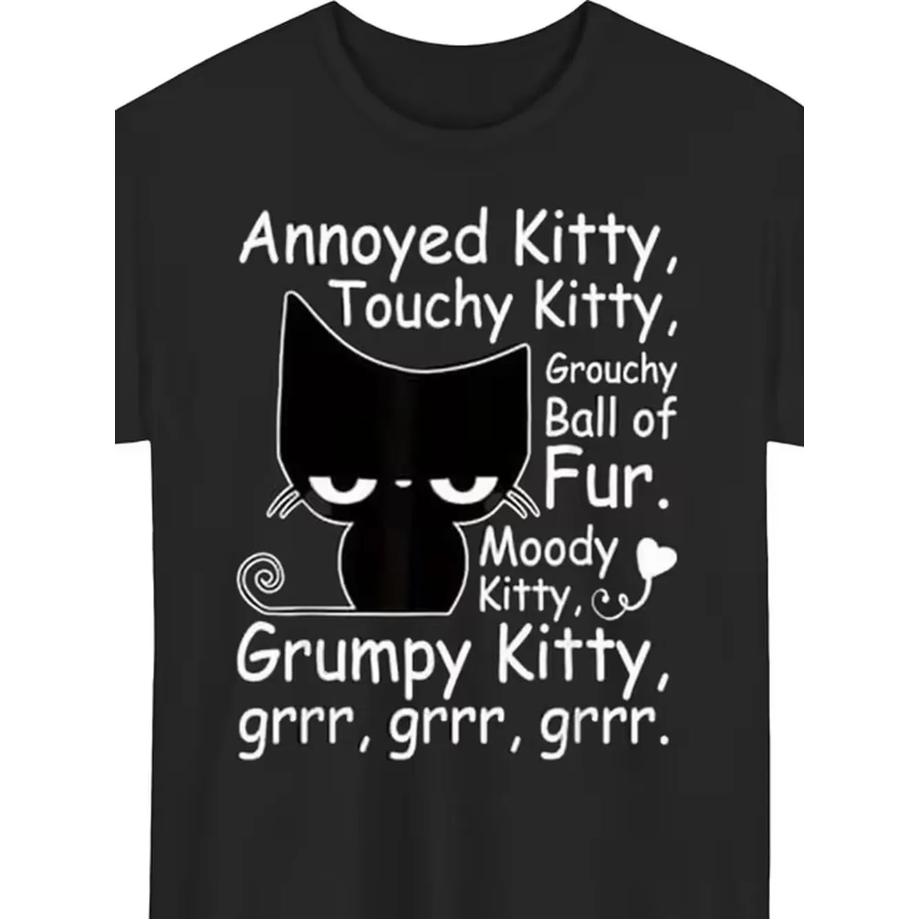 item picture mens oversized 180gsm heavyweight t shirt with annoyed kitty graphic print breathable crew neck short sleeve casual tee for humorous lettering size