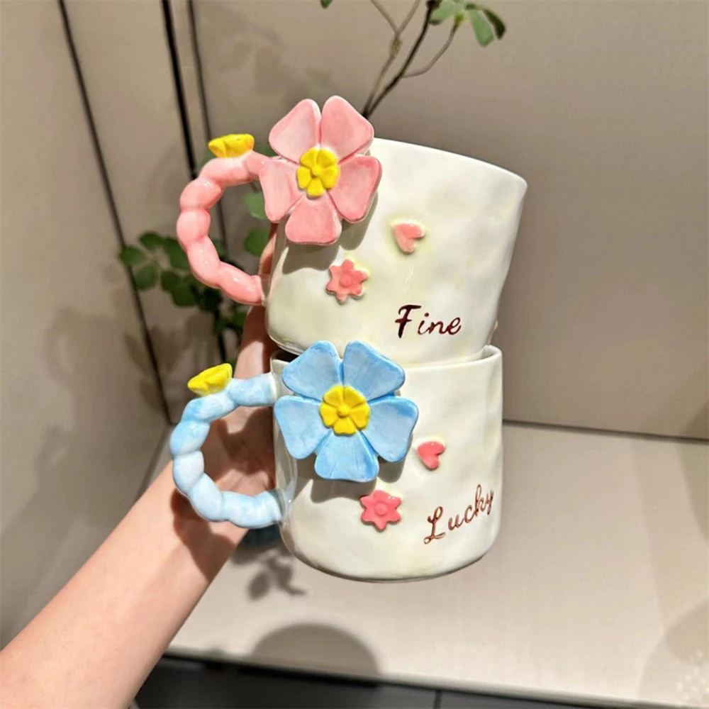 Tasse en céramique florale en Relief, verres colorés, forme Unique, tasse de petit déjeuner, Design créatif, Style Adorable, vaisselle pour la maison