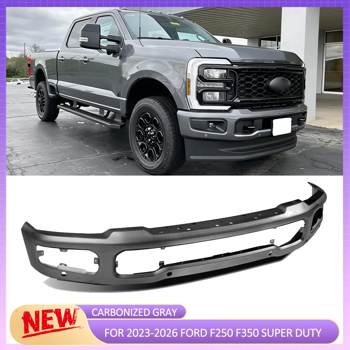 

Карбонизированная серая накладка на передний бампер, совместимая с Ford F250 F350 2023-2025 годов, защита переднего бампера без/с отверстиями для противотуманных фар