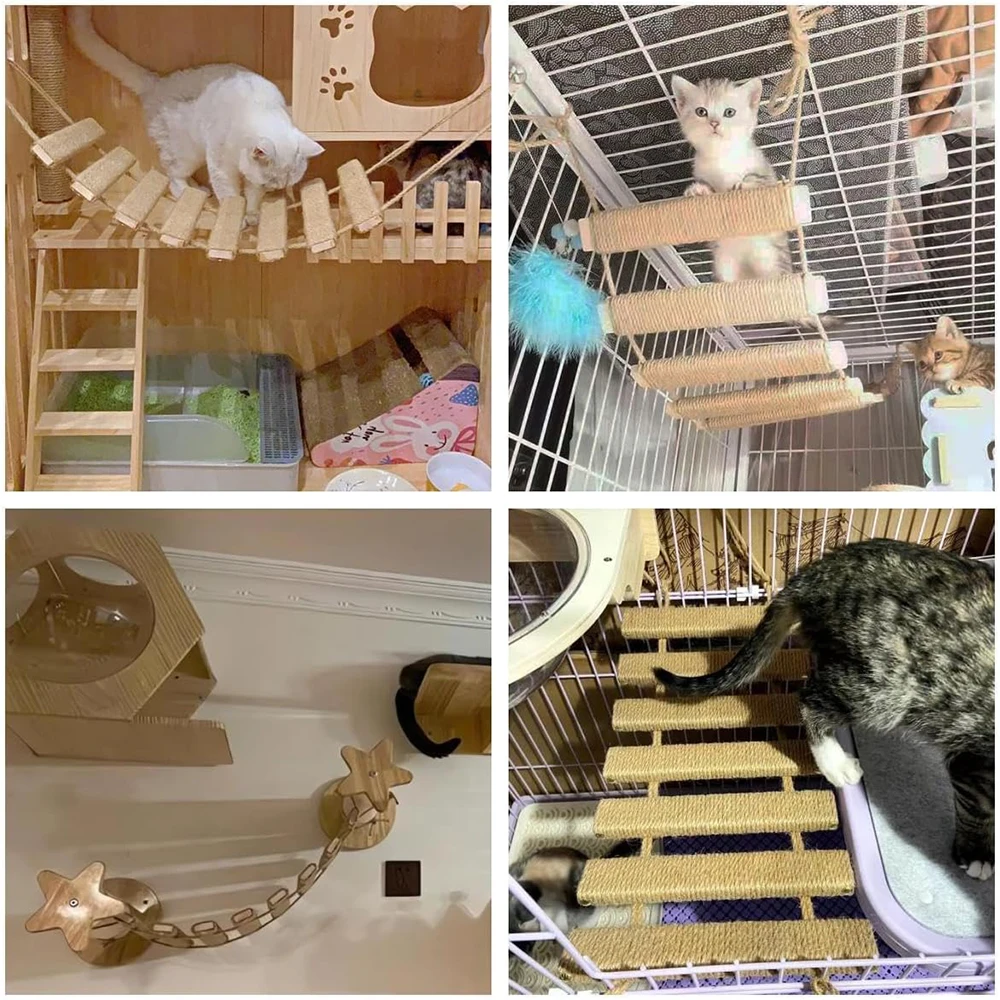 Various Sizes Of Cat Drawbridge Ladder Sisal Rope Ladder Durable Solid Wood Rope Ladder Pet Activity Hammock Indoor Furniture