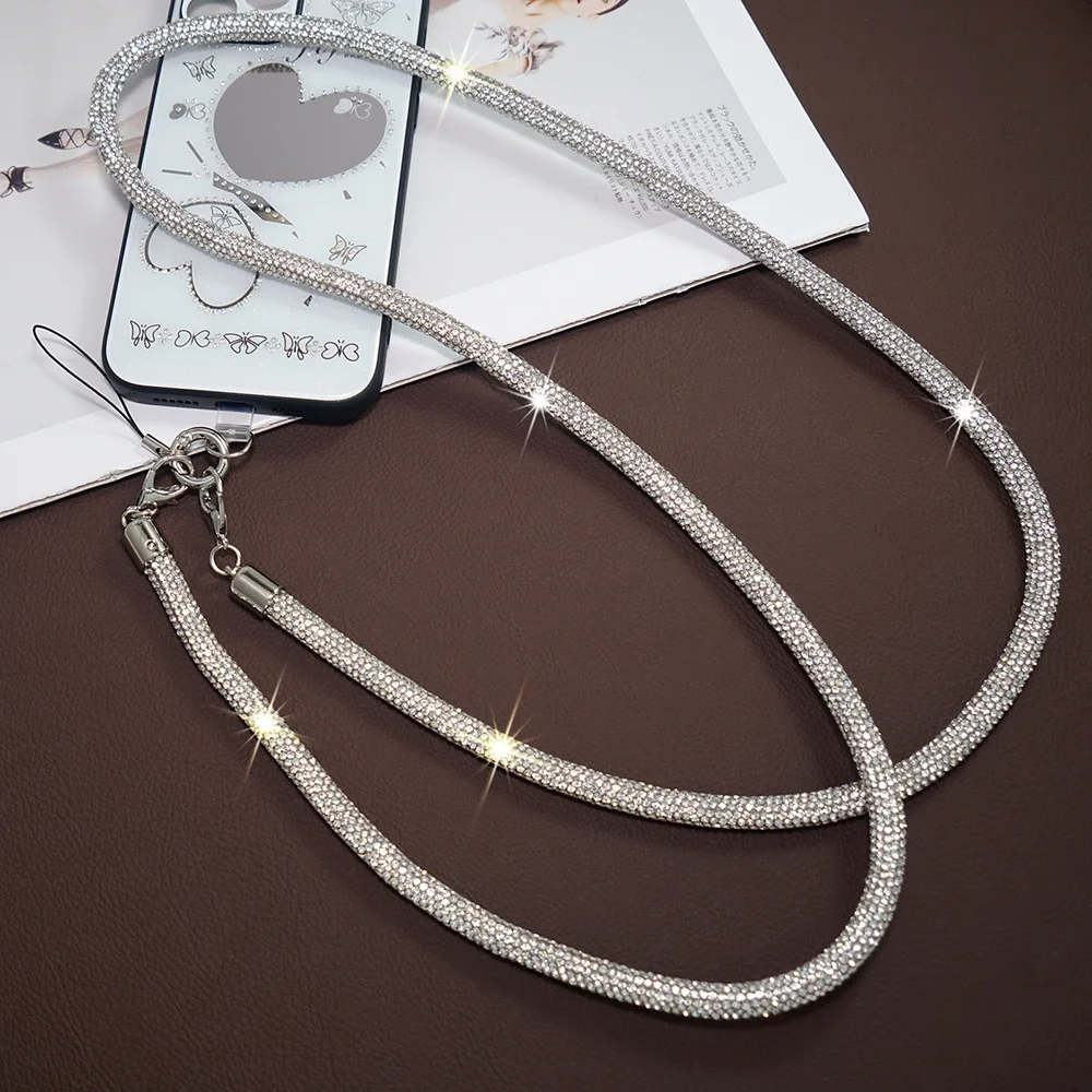 For Mobile Phone Case Crossbody Neck Shoulder Cord Strap Rhinestone Trim Cotton Core Base Lanyard Pendant Anti-Lost Sling Chain
