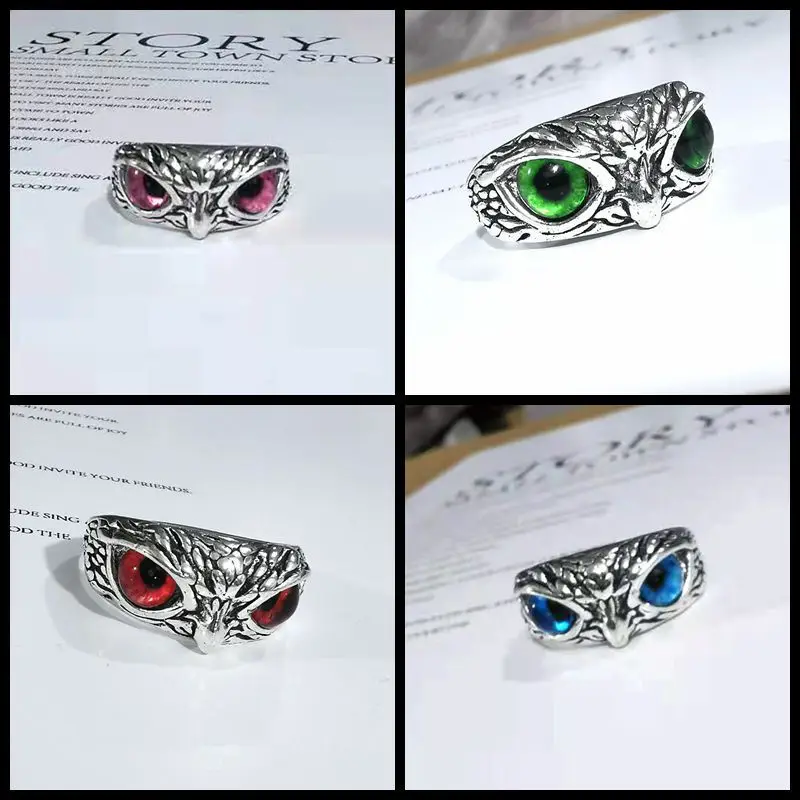 Retro Blue Eye Owl Ring Cosplay Devil's Eye Jewelry Rings Gift Personality Prop Accessories