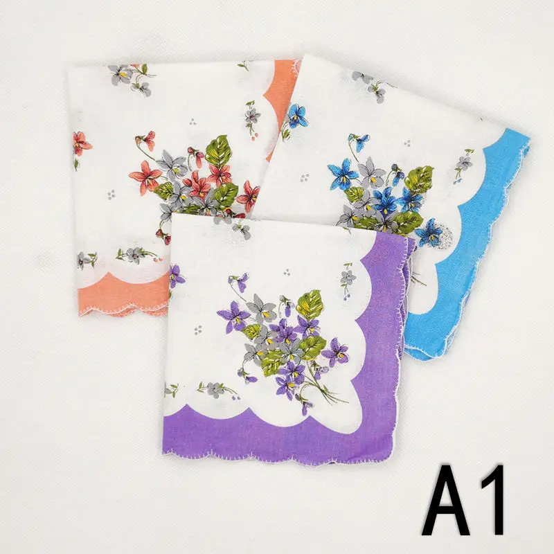 30*30cm Handkerchief Towels Print 3pcs Chinese Style Pocket Design Wipe Hot Sale Ladies Vintage Square Flower Cleaning Hankies