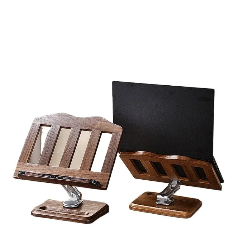 Solid Wood Walnut Laptop Stand, Desktop Height Adjustable Rotatable Lifting Notebook Holder with Heat Dissipation