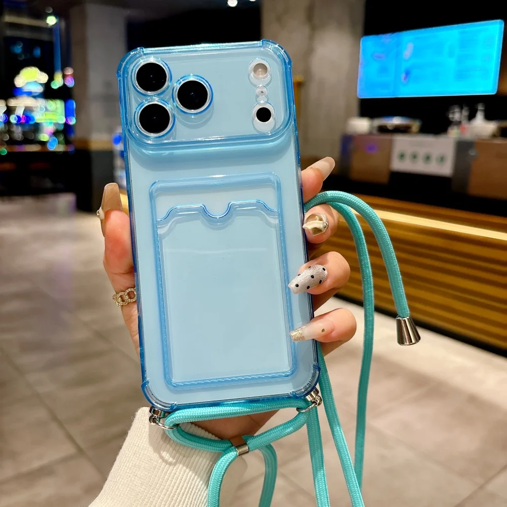Transparente Schlaufenkartenhalter-Softcase-Hülle mit Lanyard für iPhone 18 17 Air 16 14 15 13 12 11 Pro Max Plus XR, Halskette, weiche Schutzhülle – Detail 12