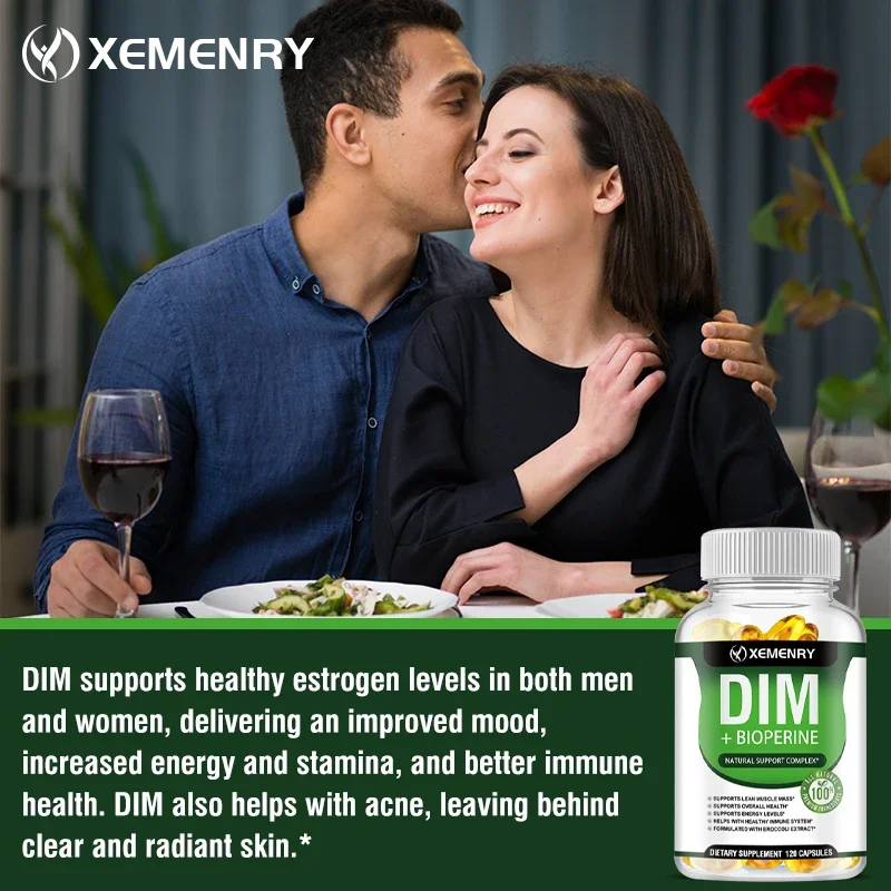 DIM Supplement with BioPerine Helps with Menopausal Acne PCOS and Better Skin Toning 120 Capsules