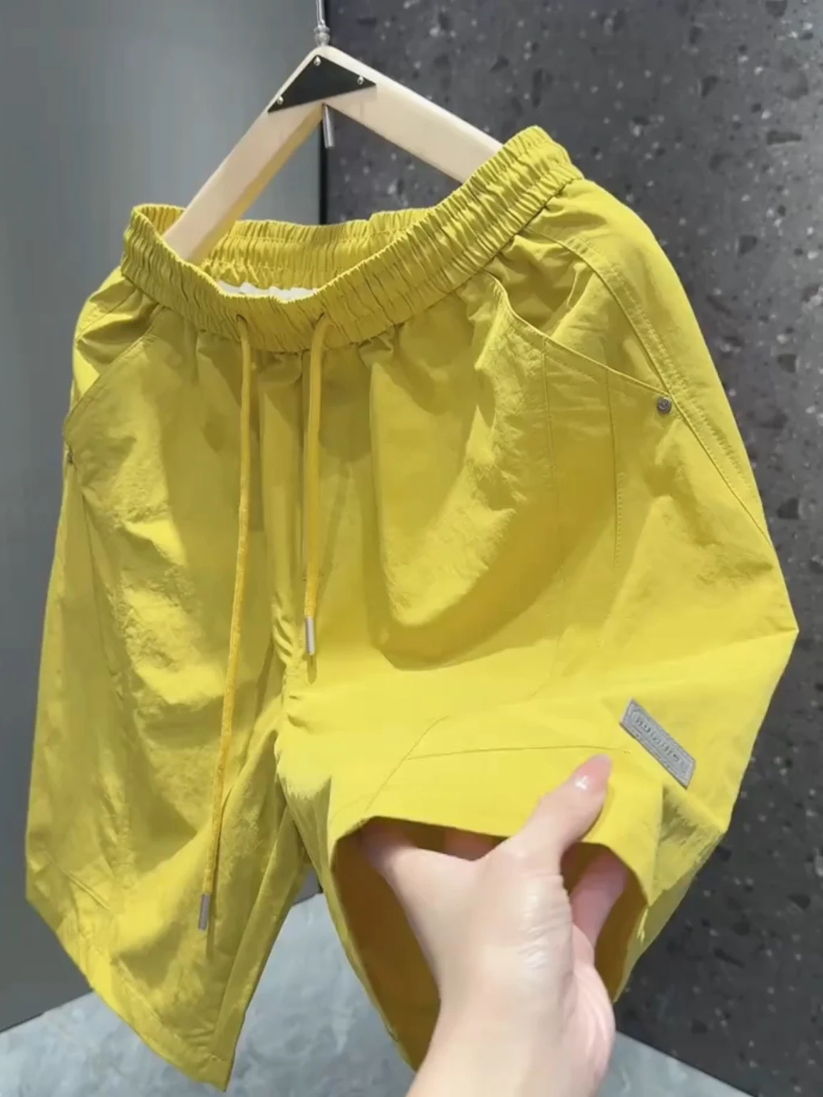 Men's Summer Thin Candy Color Casual Quick Dry Breathable Shorts Loose Fit Fashionable Versatile Five-Quarter Length Pants