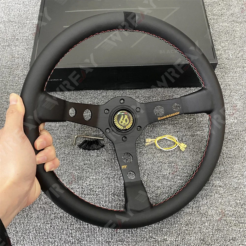 14Inch 60th Anniversary Steering Wheel Car concavity 7CM Rally Racing Leather JDM Steering Wheel