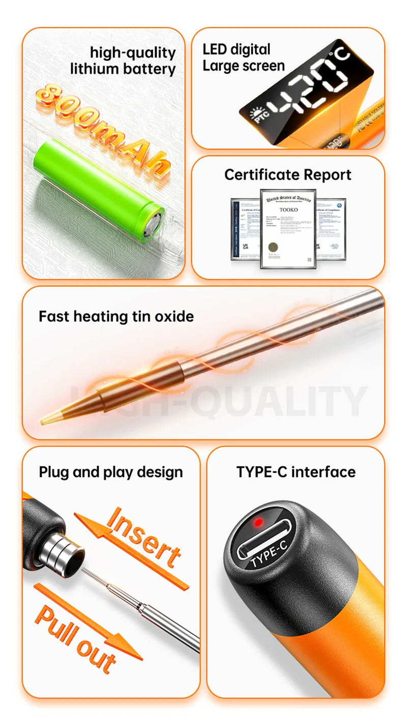 Imagem -06 - Usb Digital Conjunto de Ferro de Solda Elétrica Kit Mini Pequeno Conjunto de Ferro de Solda Temperatura Ajustável Ferramenta de Ferro de Solda 5v 8w