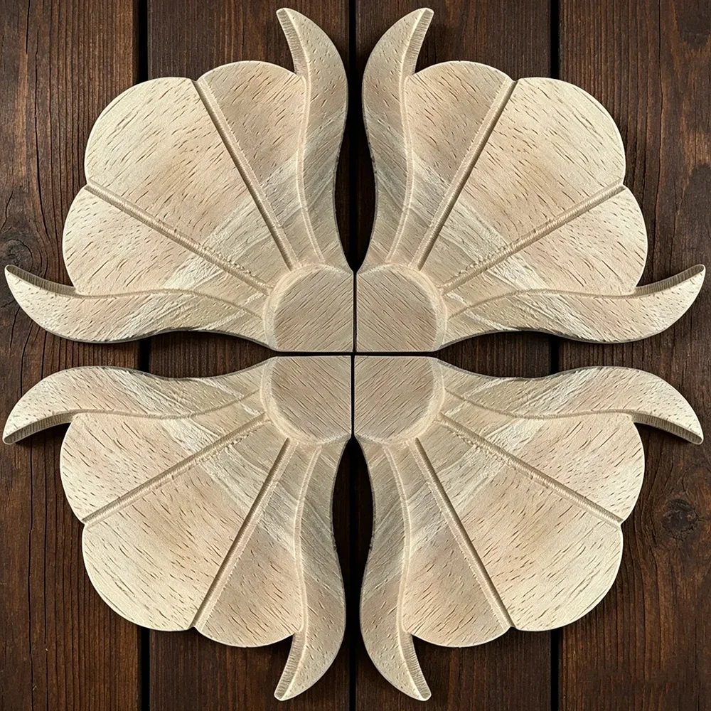 4PCS 10cm Wood Carved Corner Onlay Applique Unpainted Frame Cupboard Cabinet Decal for Home Furniture Decoration