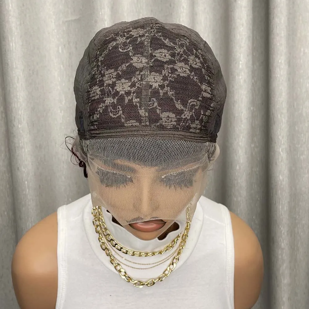 버건디 픽시컷 가발 픽시컷 13x1 레이스 프론트 가발 곱슬 짧은 인모 가발 흑인 여성용 레미 인모