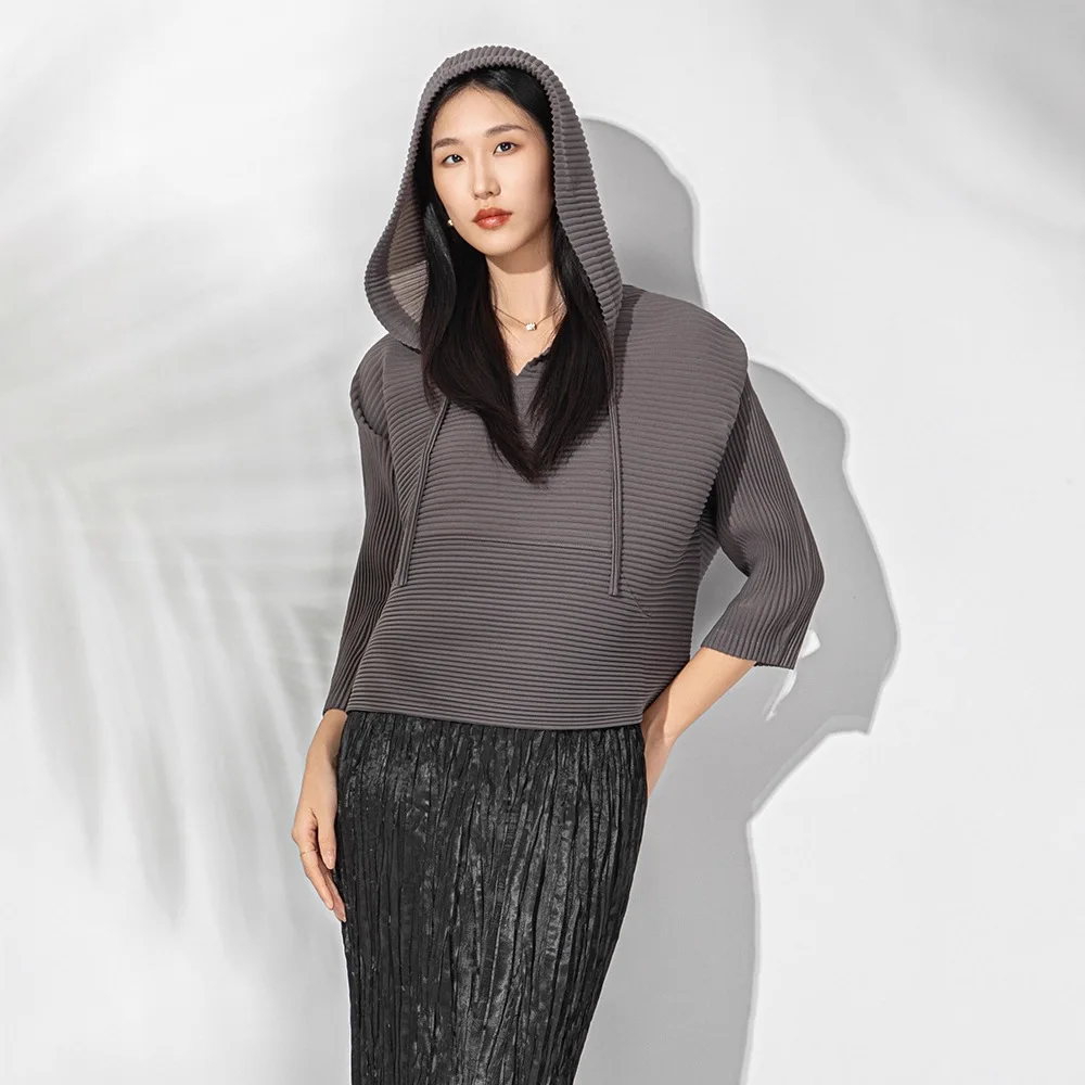 Miyake Pleated Hooded Sweatshirt, High-end, Thick Material, Loose, Fashionable, Casual, Versatile and Elegant Top