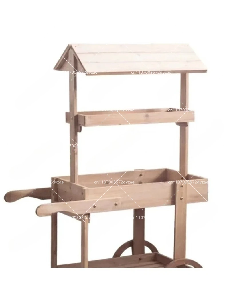 Country fir storage cart retro home balcony flower stand shop window bar creative decoration ornament