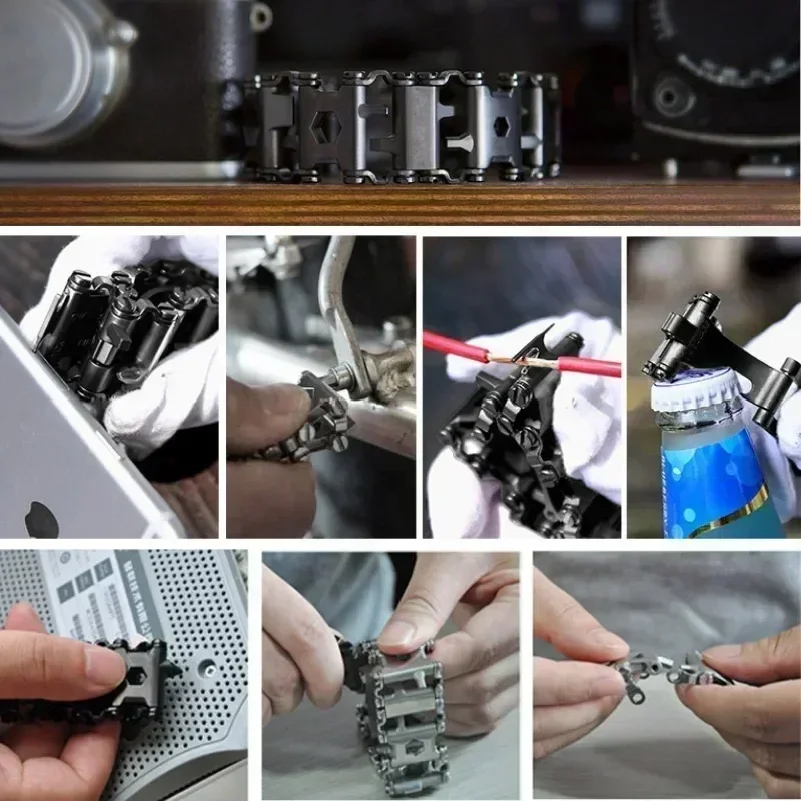 Multifunction Tool Bracelet Tread Bracelet Stainless Steel Bolt Driver Tools Kit Friendly Wearable Bike Multitool Outdoor Tool