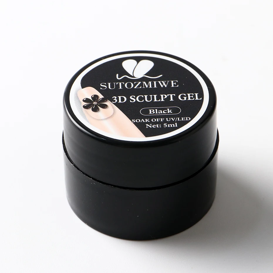 5ml Schwarzes 3D-Modelliergel Nagellack Nicht Klebend für Nagelverlängerungen, Blumenformung Modellierendes Schwarzes Festes Gel Nagel-Dekor – Detail 7