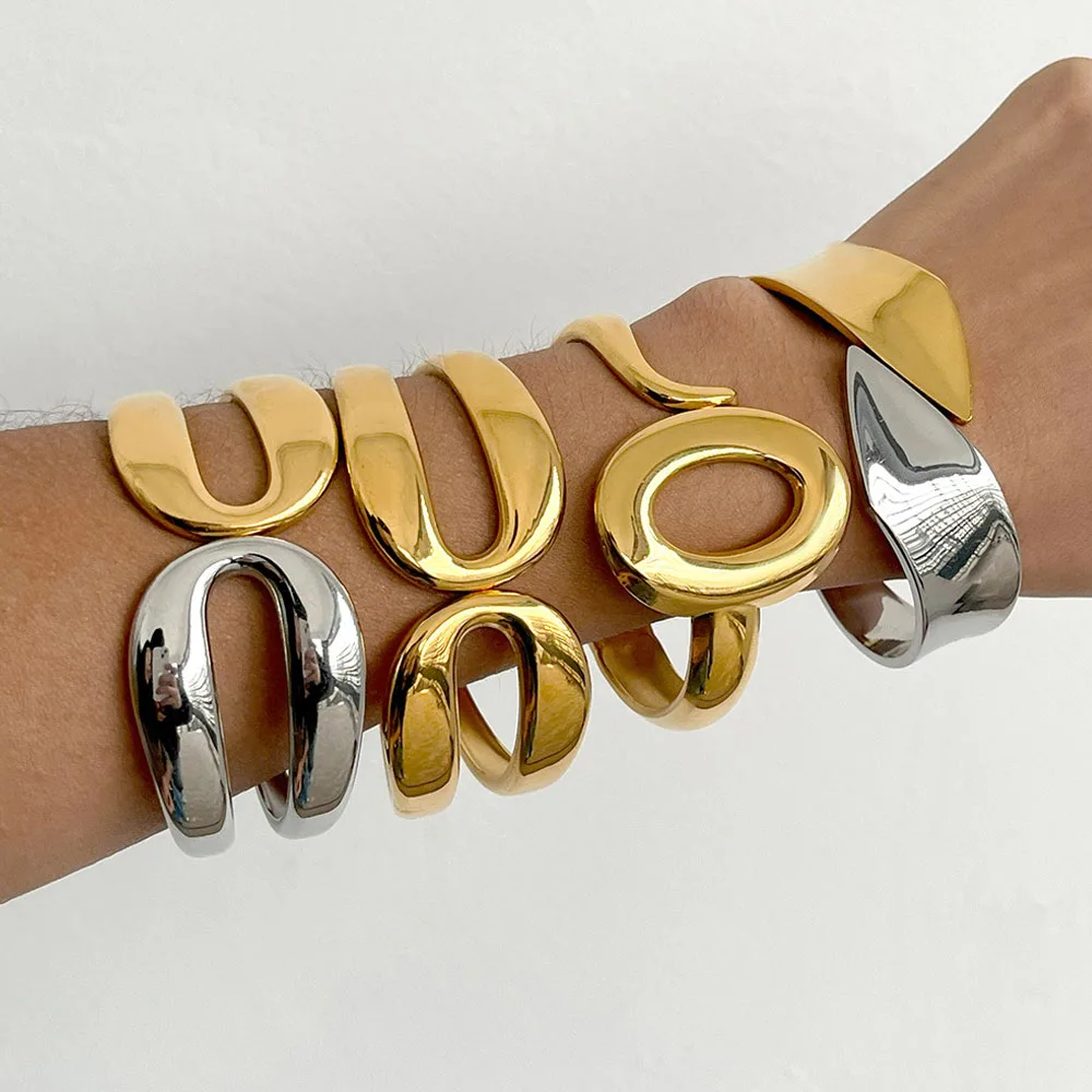 

Personality Exaggerated Bangles Women 18K Gold Plated Stainless Steel Spring Irregular Bracelets Lady Jewelry Gifts