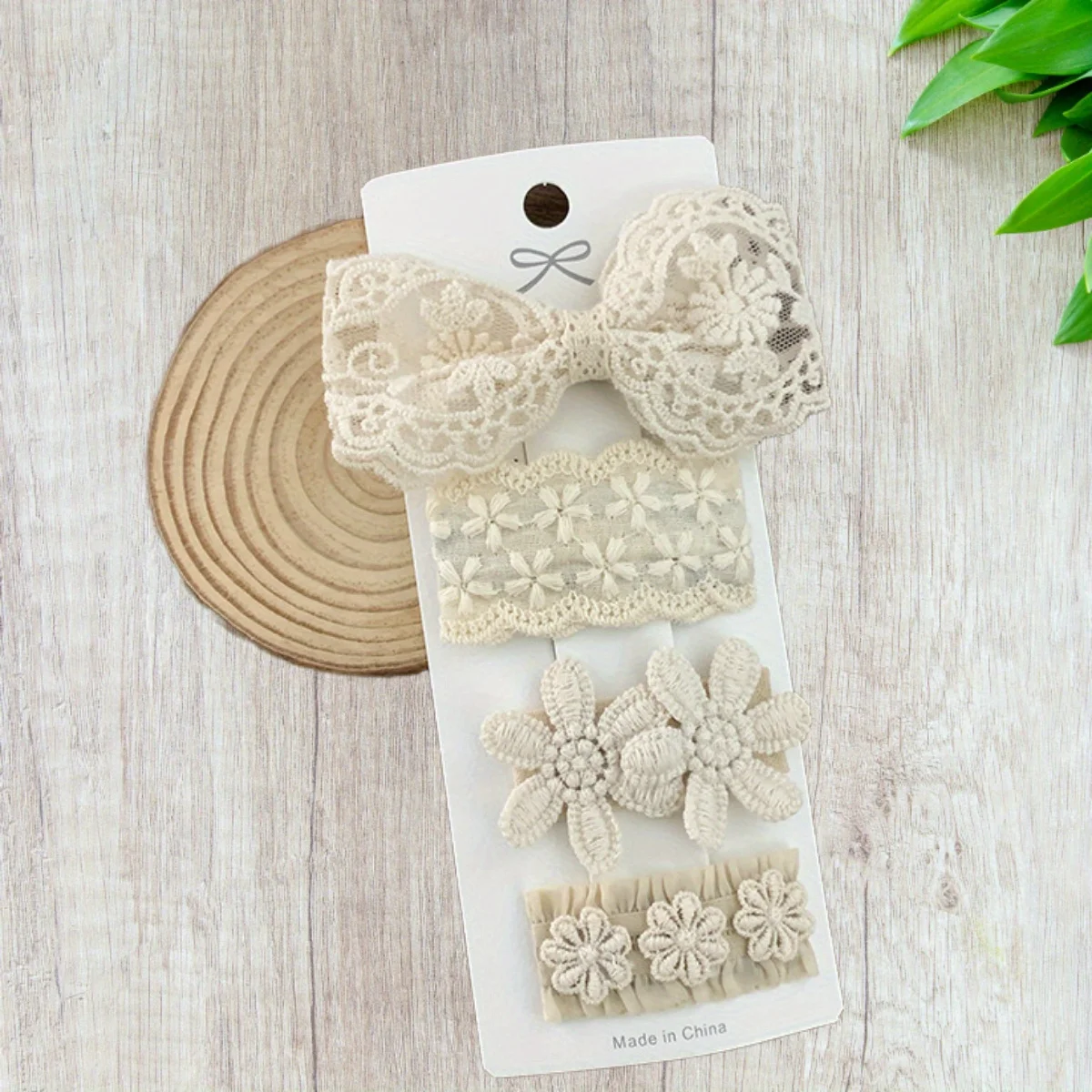 

4pcs Hair Clips Set Lace Design Soft Color Bow Flower Decor Princess Party Elegant Styling Collection Accessories