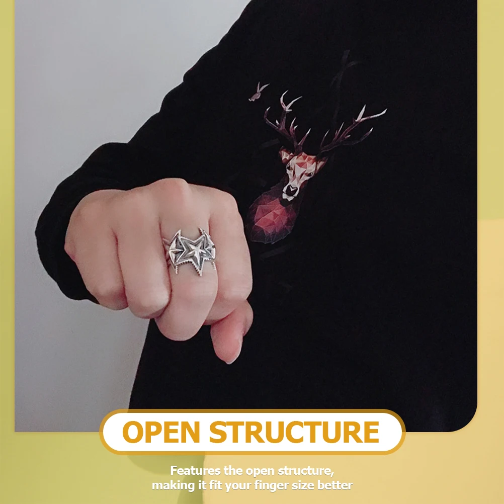 الخماسي الدائري خمر هيكل مفتوح قابل للتعديل أسلوب فاسق خمسة أشار فنجر مجوهرات الزخرفية الذكور المفصل