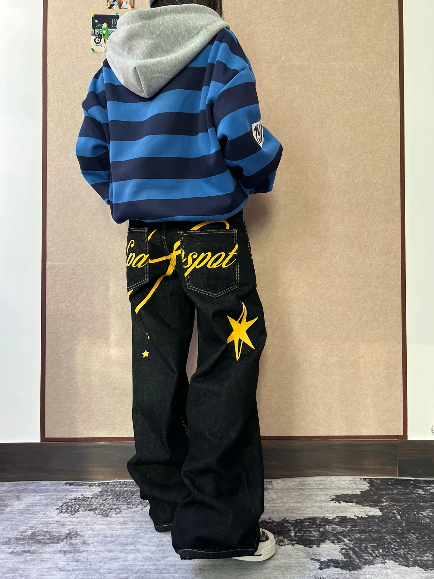 

Свободные джинсы с принтом в виде звезд и американских букв, широкие брюки в уличном стиле, нейтральные зимние повседневные прямые джинсы из хлопка