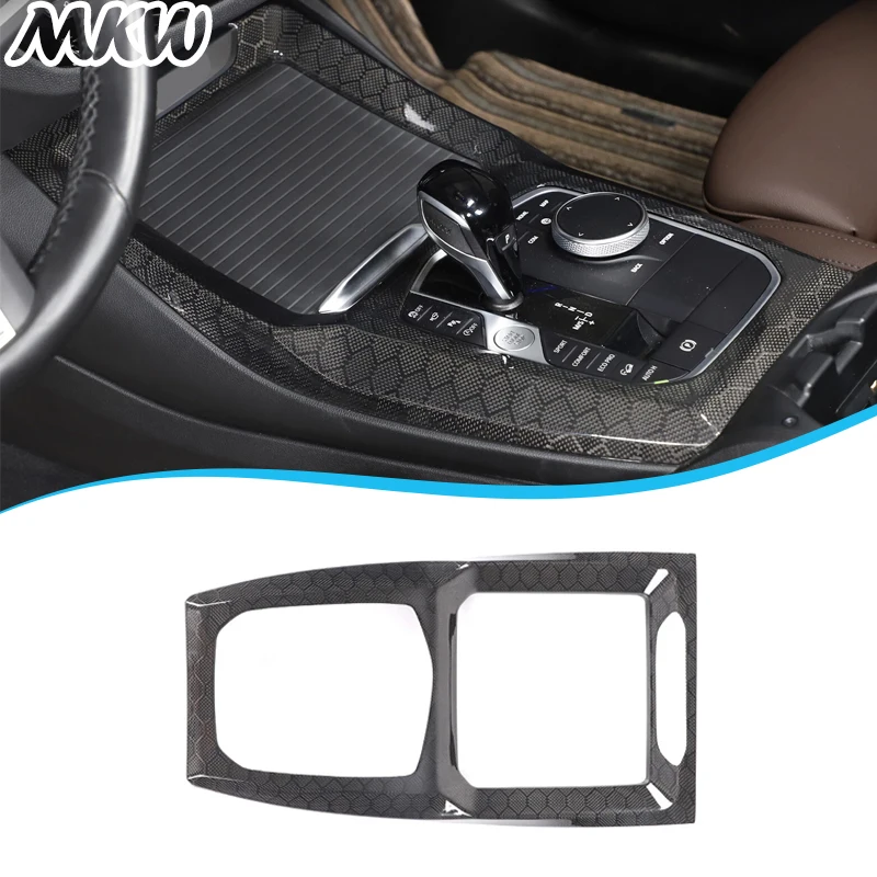 

Для BMW X3 X4 G01 G02 2022-2023 настоящее углеродное волокно, центральная консоль автомобиля, панель переключения передач, накладка на рамку, аксессуары для салона автомобиля
