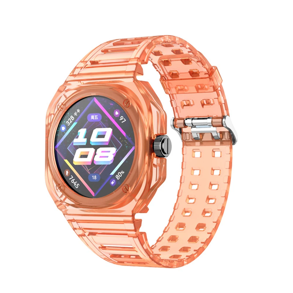 سوار ساعة سيليكون شفاف لساعة هواوي ، أحزمة ومشابك Cyber GT ، قطعة واحدة متكاملة ، إطار حافظة Bezel ، رياضة S
