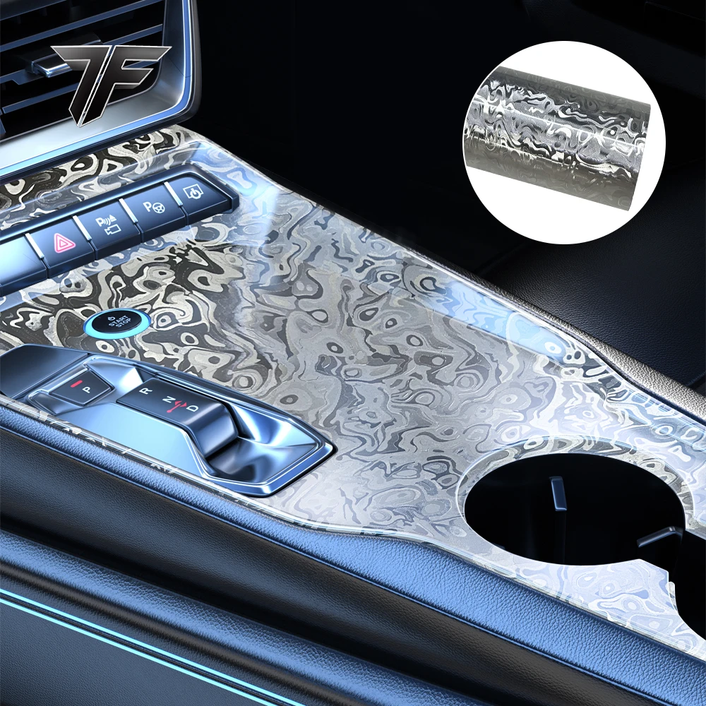 Hochwertige rotierende Geister-Silberblumen-Carbonfolie, PET-Farb-Vinylfolie für den Innen- und Karosserie-Design im Auto