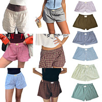 Women’s Y2K Retro Cleanfit Plaid Print Elastic Low Waist Button Front Aesthetic Loungewear Loose Shorts Boxers Streetwear