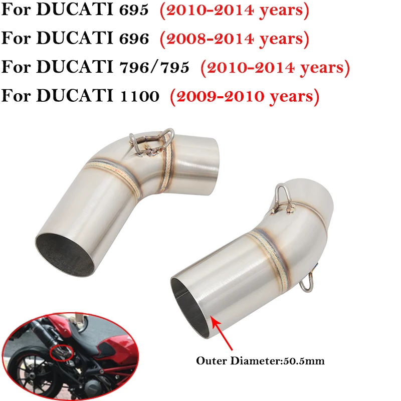 For Ducati Monster 659 696 695 795 1100 Hypermotard 796 2008 - 2014 Motorcycle Left / Right Exhaust 51MM Escape Middle Link Pipe