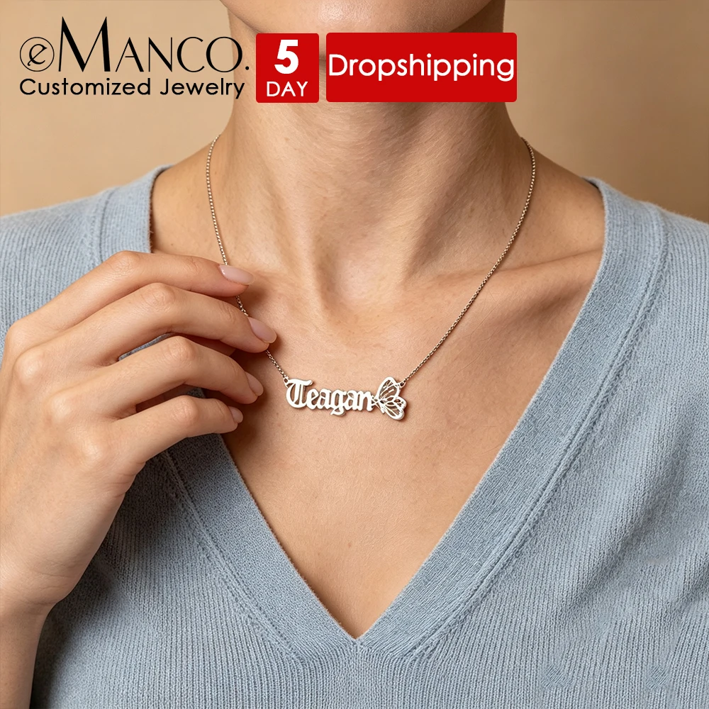 EMANCO Stainless Steel Customized Name Necklaces  Skeleton Letter Butterfly Pendant Fashion Women Jewelry Wholesale