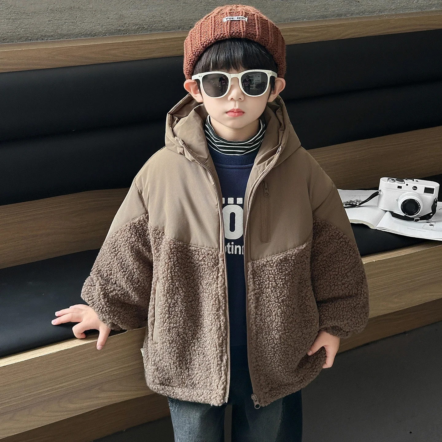 

Thiened Fce Winter Jaet for Boys Baby Plu Lined Cotton Coat Youthful ular Stand Fit Waterproof Long Sve Zipper