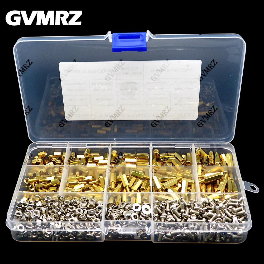 

910 шт. M3 твердая латунь, медь, печатная плата, шестигранная шестигранная стойка, проставка, винт, гайка, набор в ассортименте