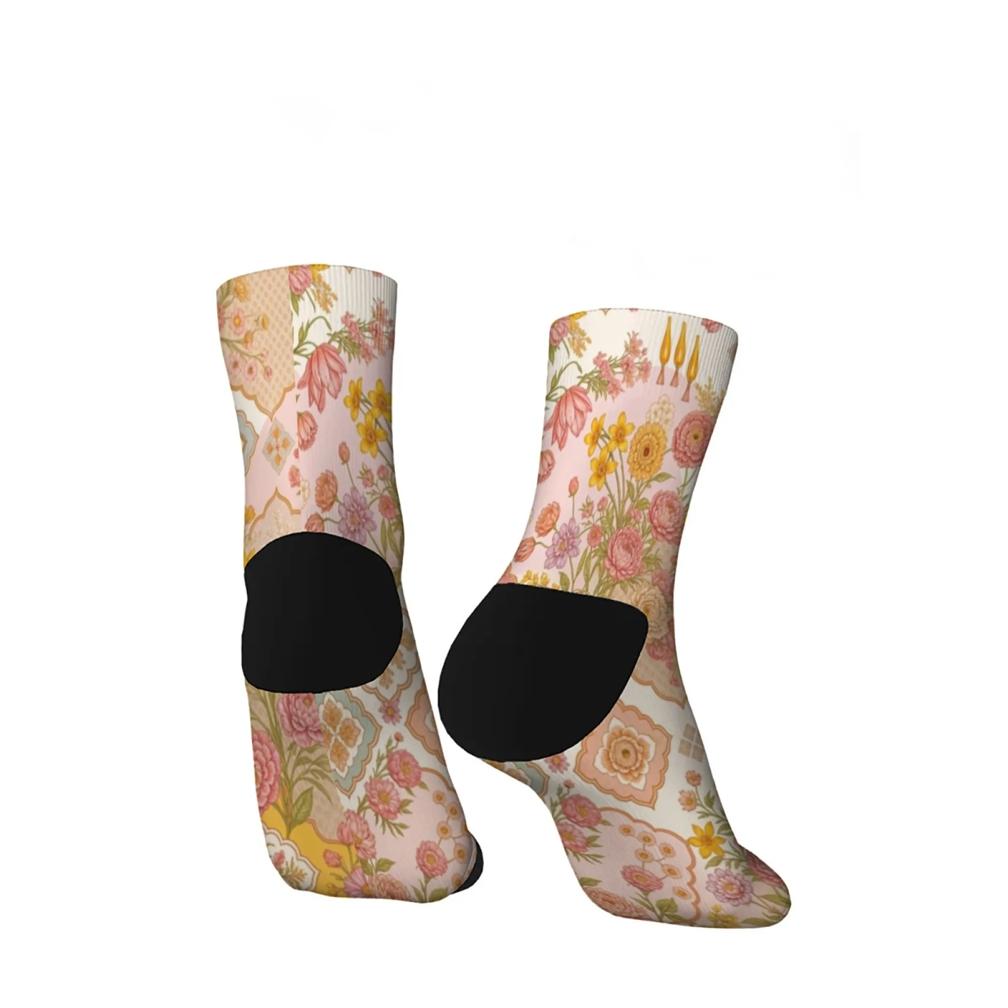 Calzini corti da uomo con puzzle a fiori gialli Novità divertenti calzini a compressione pazzi morbidi e comodi hip hop casual