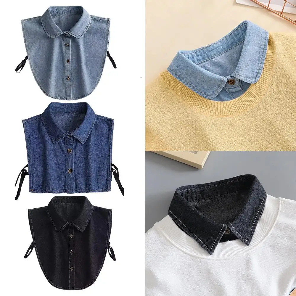 

Women Washed Denim Fake Collar Vintage Shirt Detachable Collar Fake Girls Vintage Lace Ladies False Blouse Collar Decor