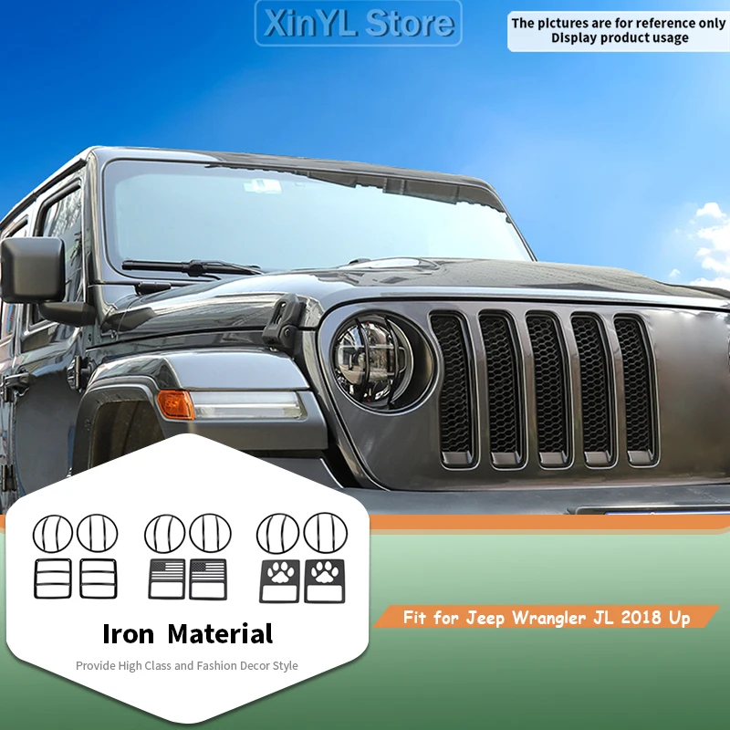 Car Headlight Tail Light Lamp Cover Trim For Jeep Wrangler JL 2018 Up  Auto Upgrade Kit Custom Car Exterior Accessories