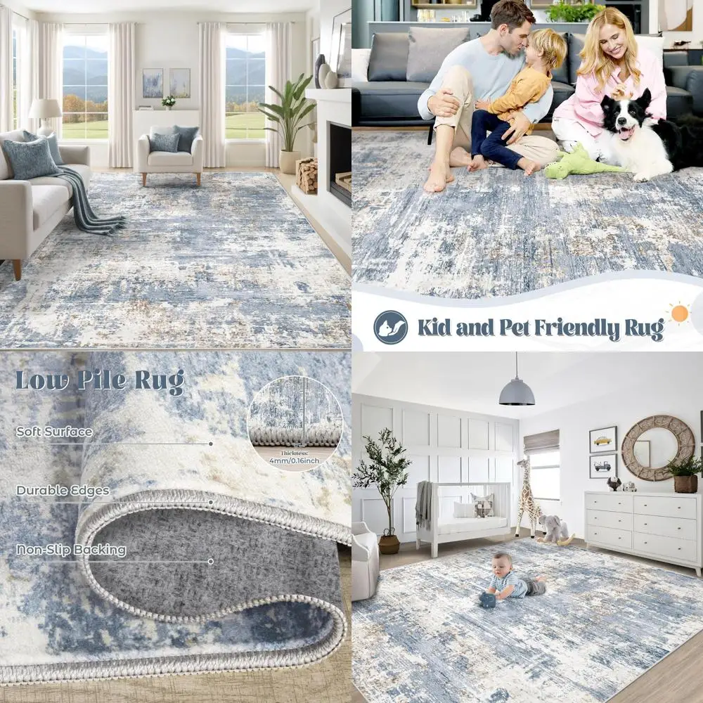 

Washable Modern Abstract Area Rugs for Living Spaces, Large Neutral Tones, Soft and Non-Slip, Stain-Resistant for Kids' Play, Su
