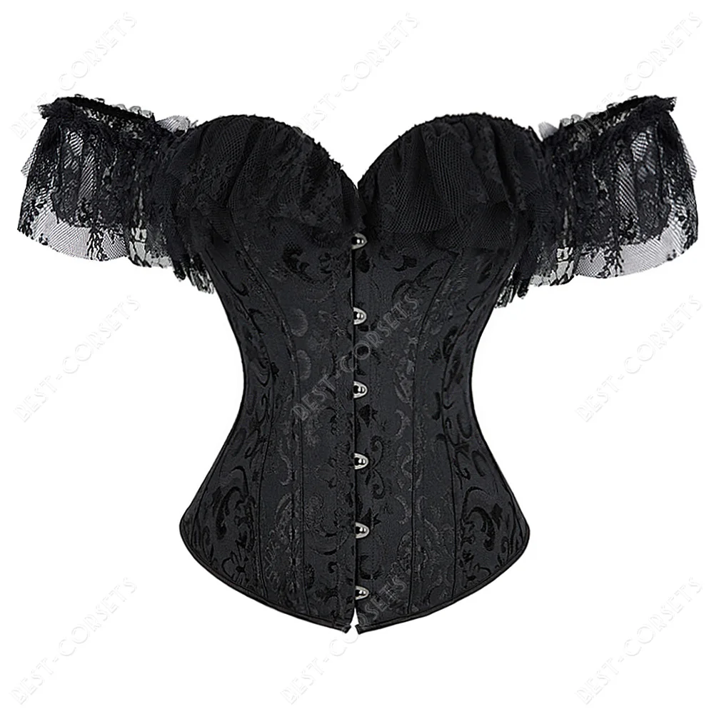 Black Corset with Sleeves Sexy Lace Corset Top Plus Size Gothic Corset Lingerie Bridal Wedding Bustier Tops