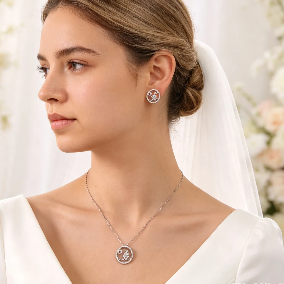 ZAKOL Zirconia Flower Leaf Pendant Necklace Earrings Set